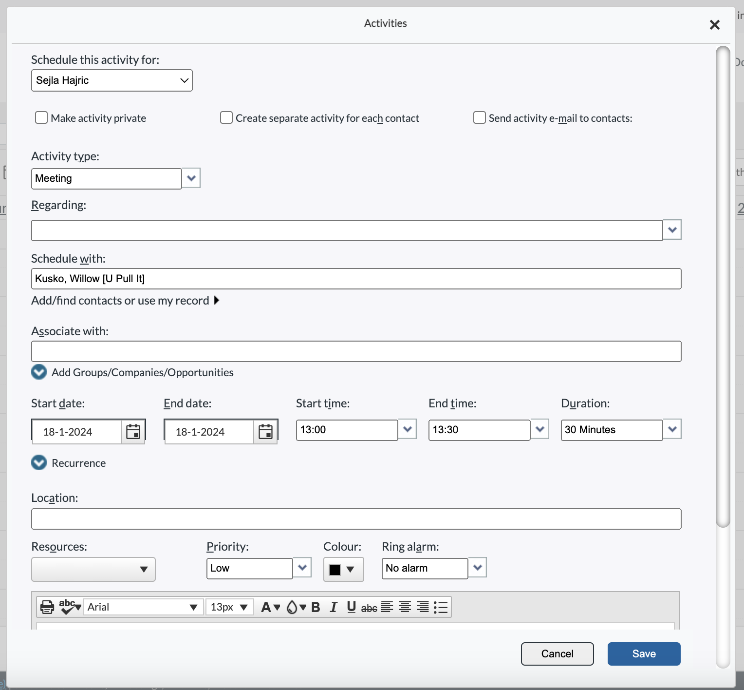 Act CRM Calendar