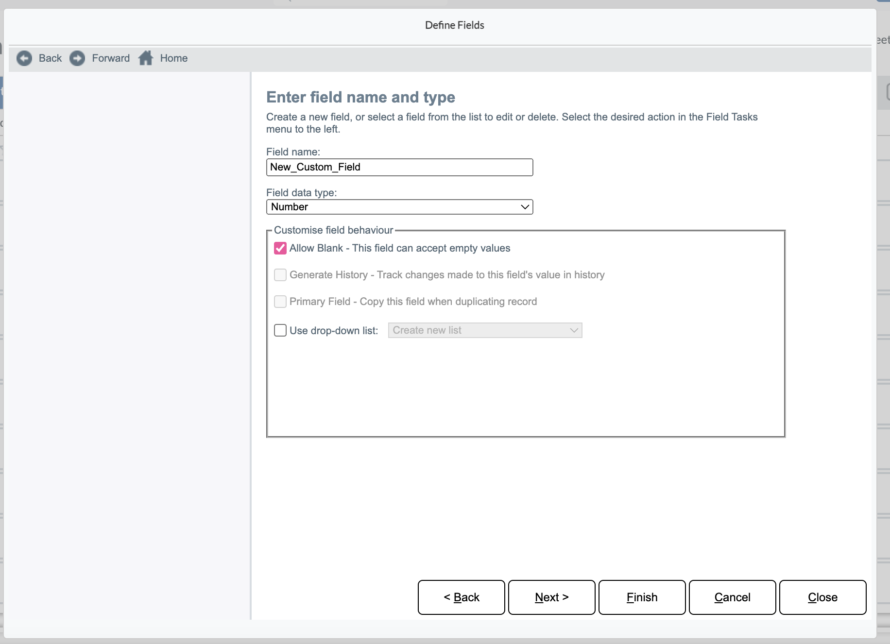 Act CRM adding custom fields