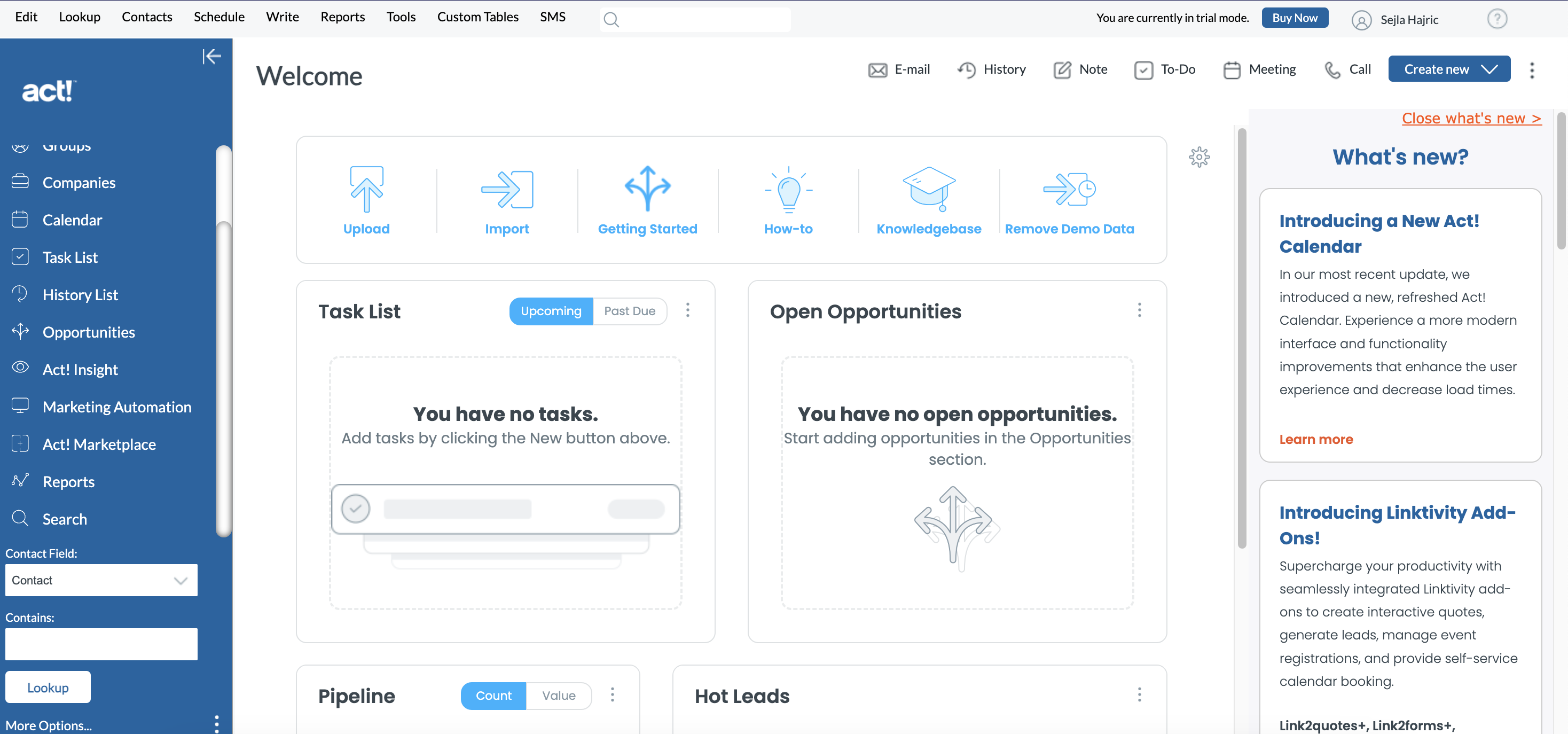 Act! CRM review: dashboard overview