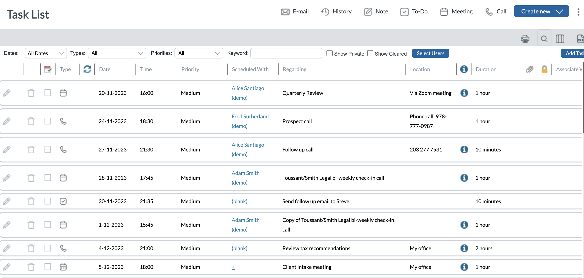 Act CRM Tasks Feature