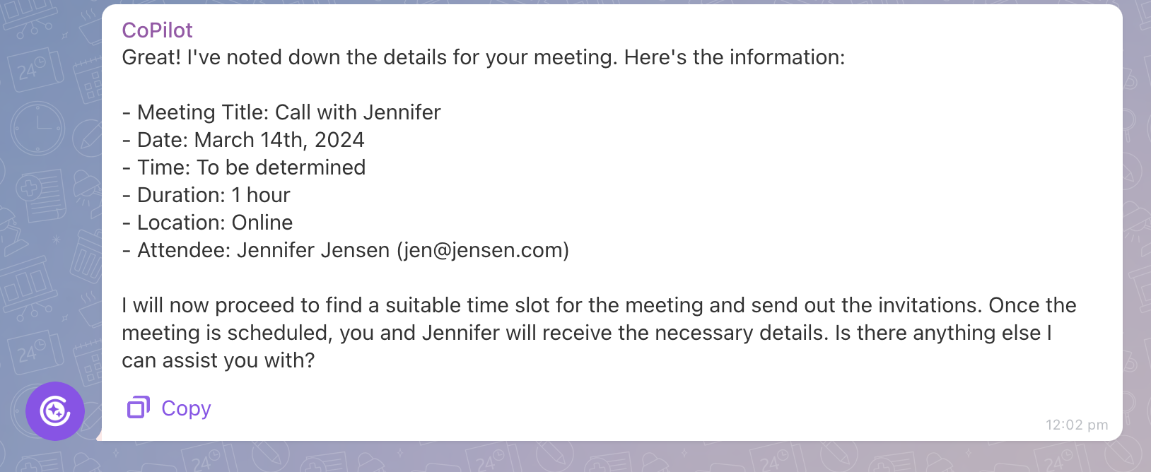 Telling Bitrix24 Co-Pilot to Schedule a meeting