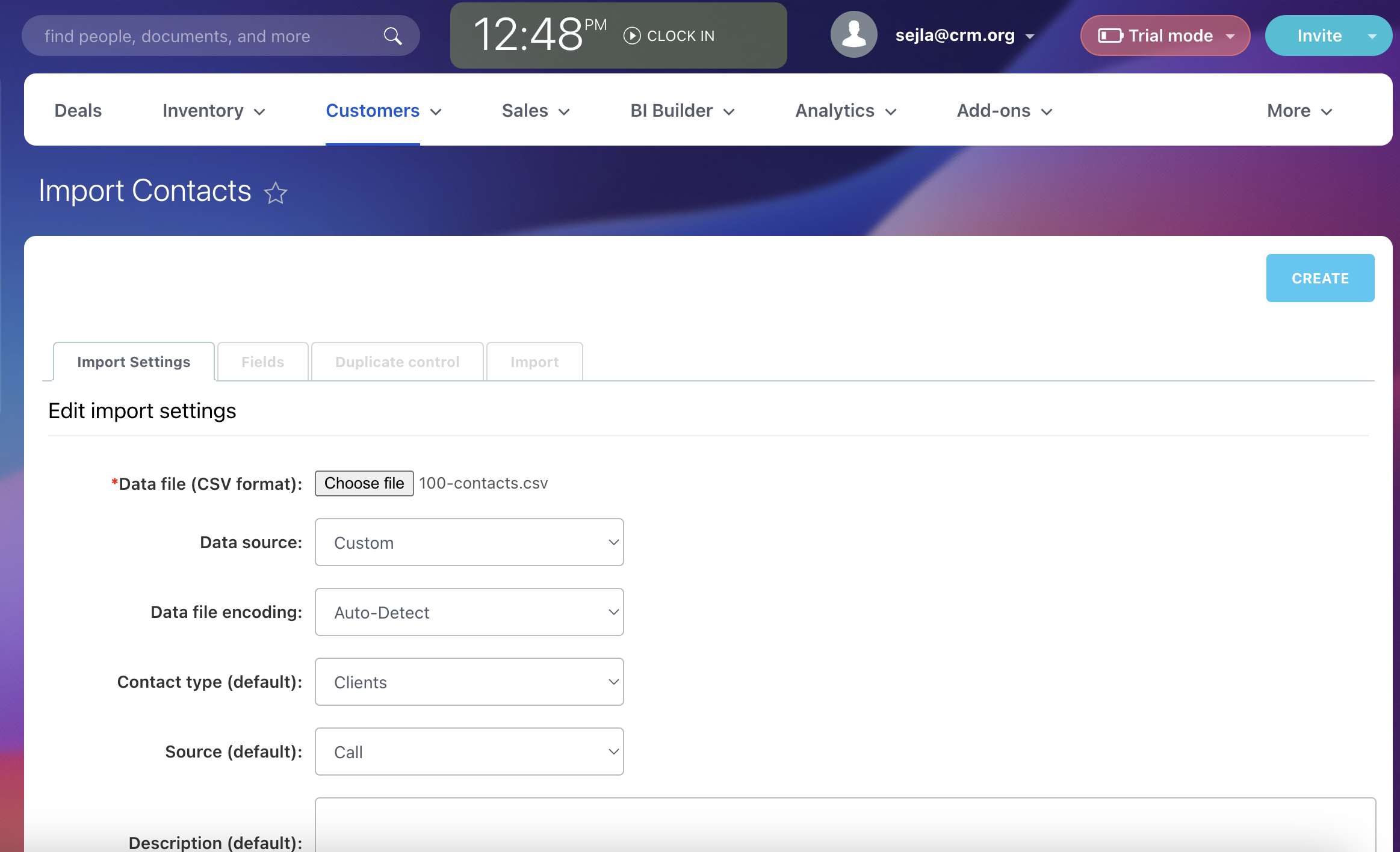 The first step in importing contacts in Bitrix24 CRM