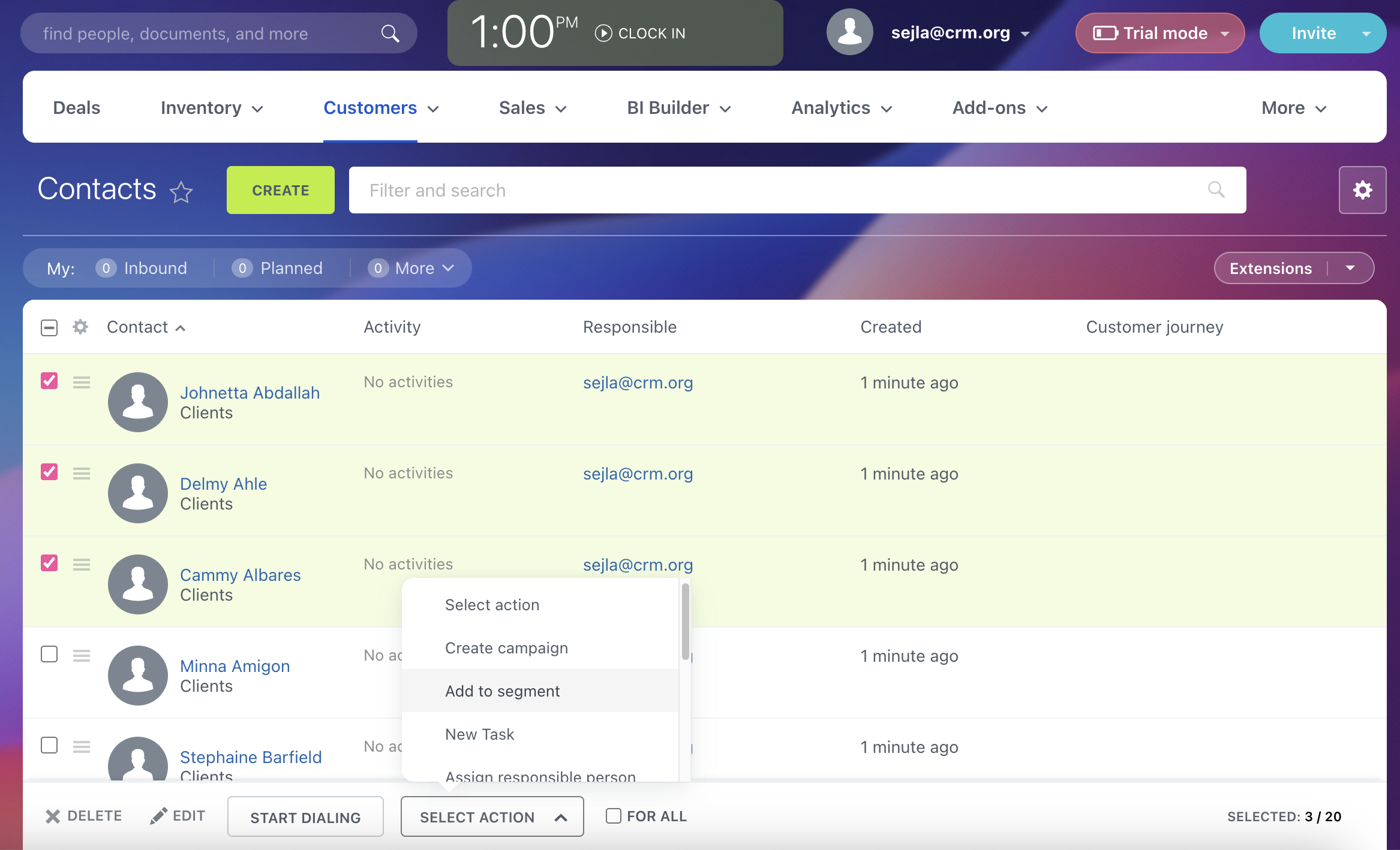 Multiselecting contacts in Bitrix24 CRM