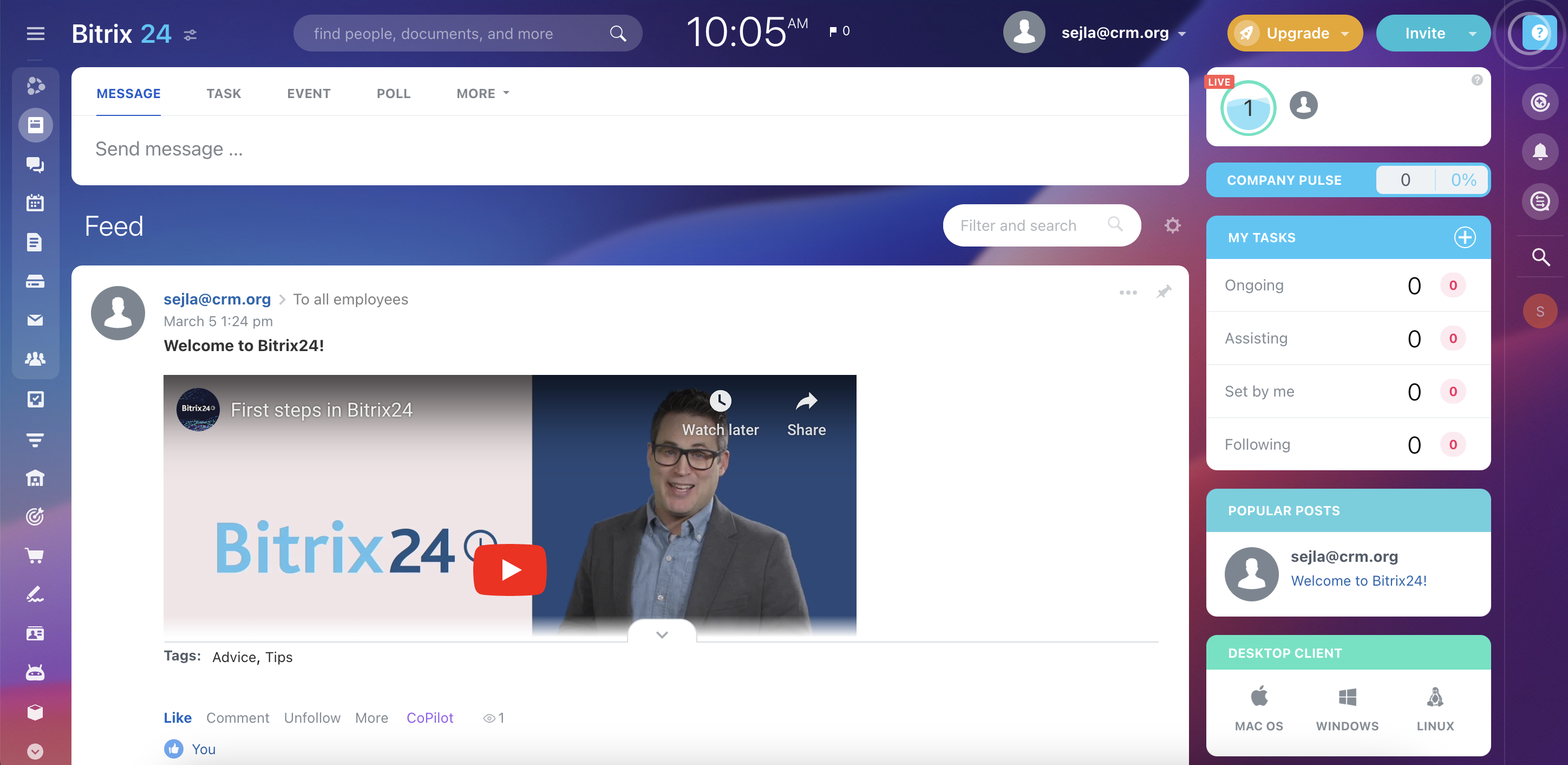 Bitrix24 CRM Dashboard and side menu
