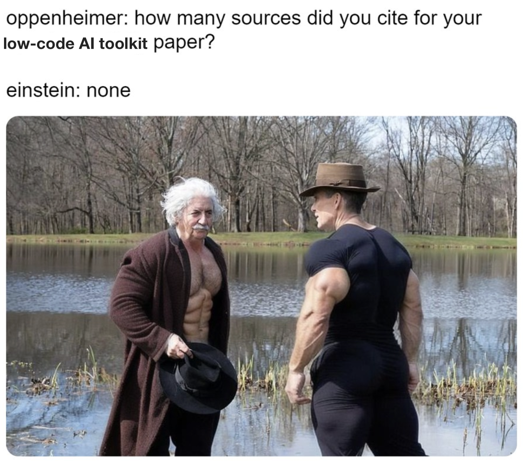 meme showing buffed up Einstien as a joke for latest updates to Einstein AI