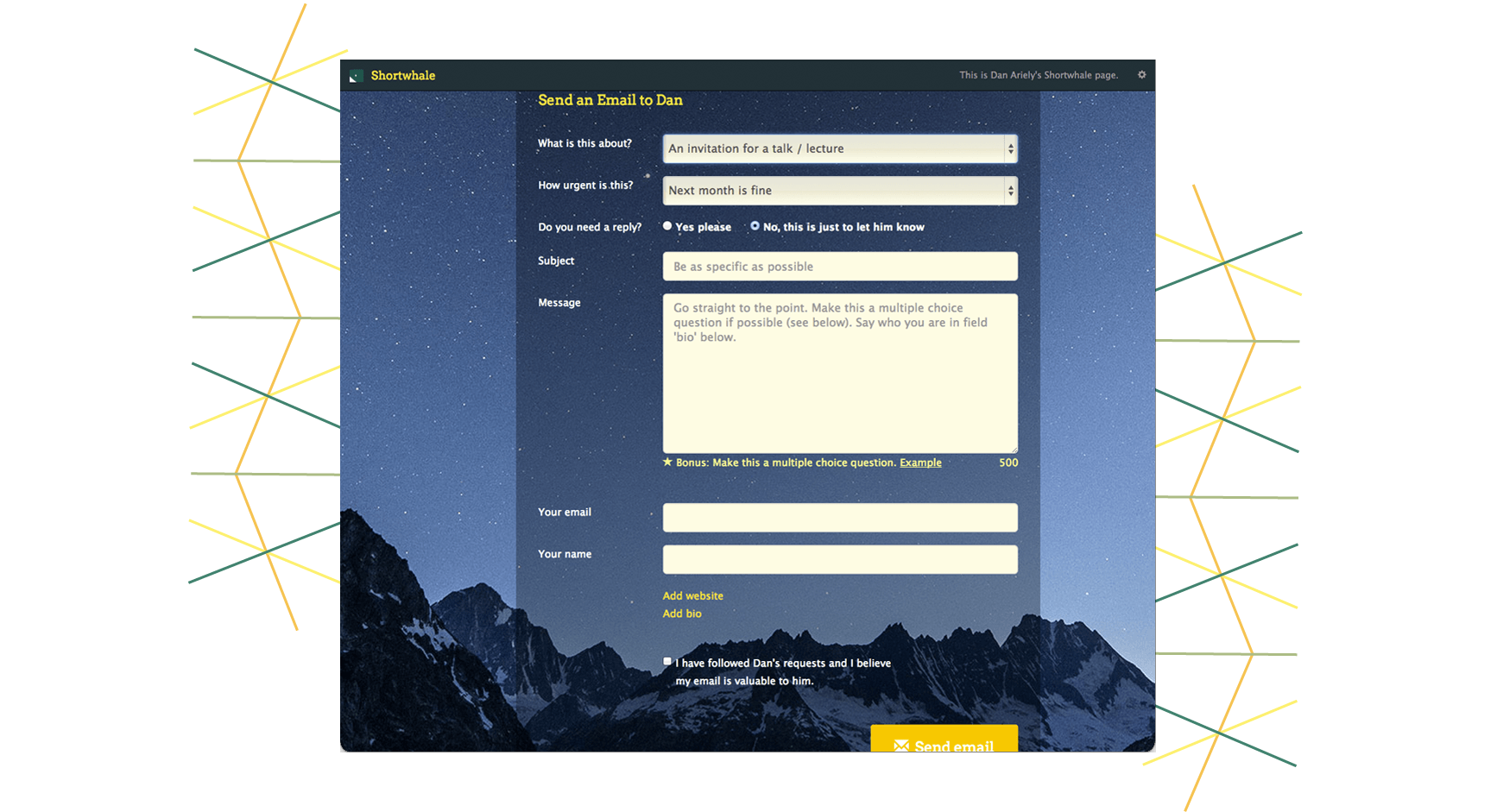 shortwhale menus and forms