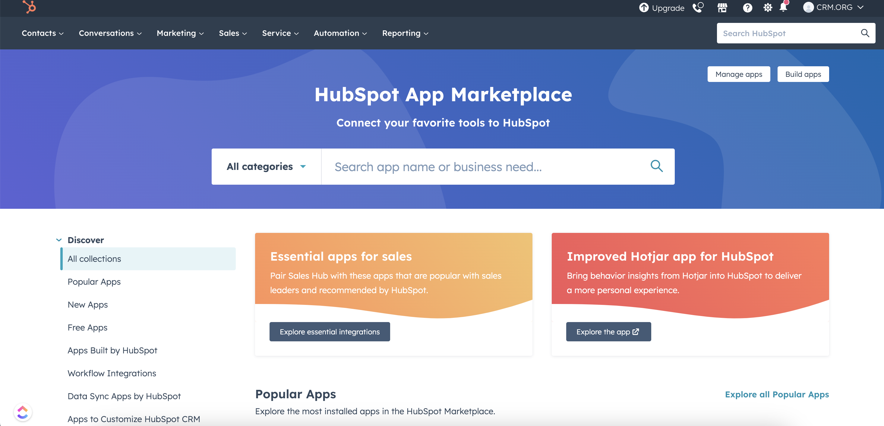 HubSpot App Marketplace where users can find all integrations