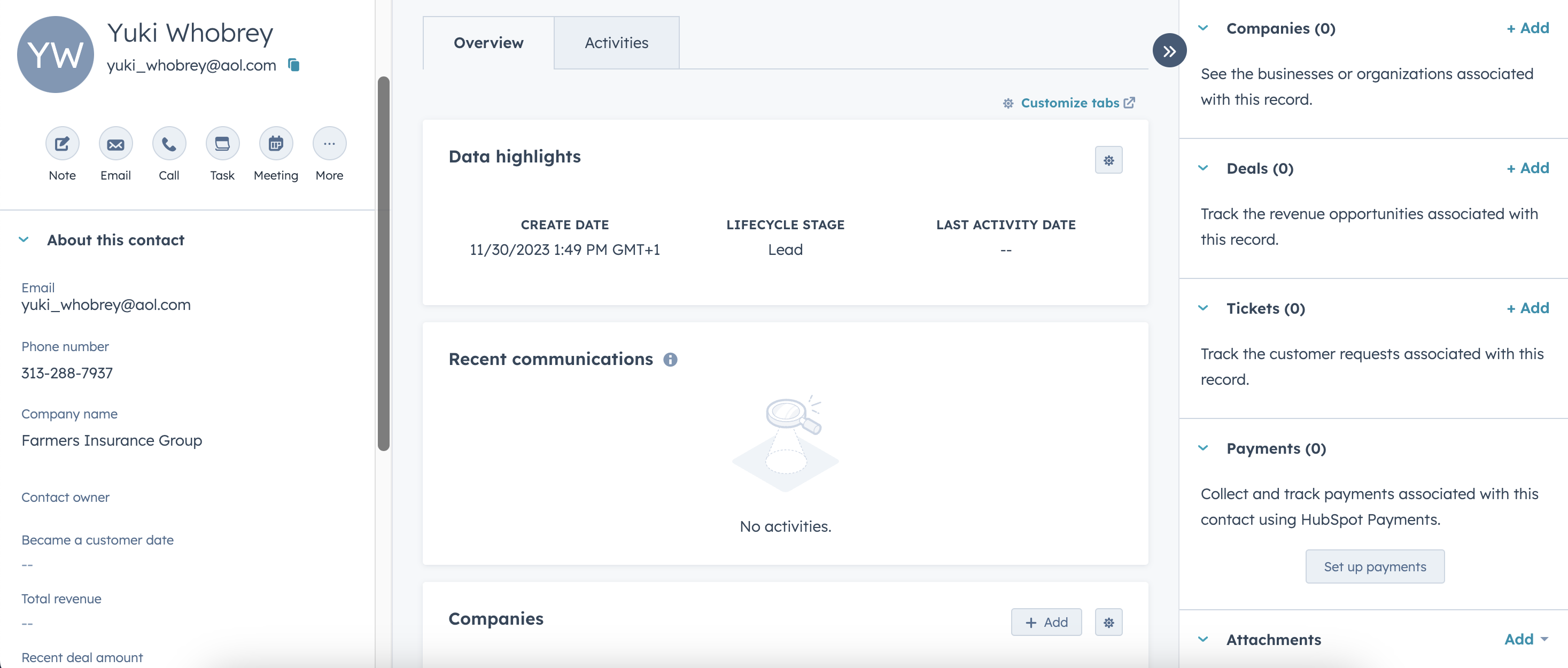 HubSpot CRM for contact management