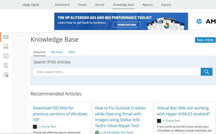 a screenshot that shows Spiceworks' knowledge base for users
