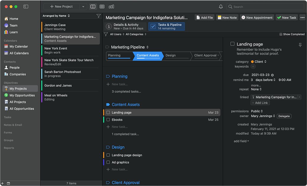 daylite project management features
