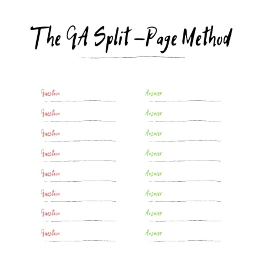 qa split page note taking method