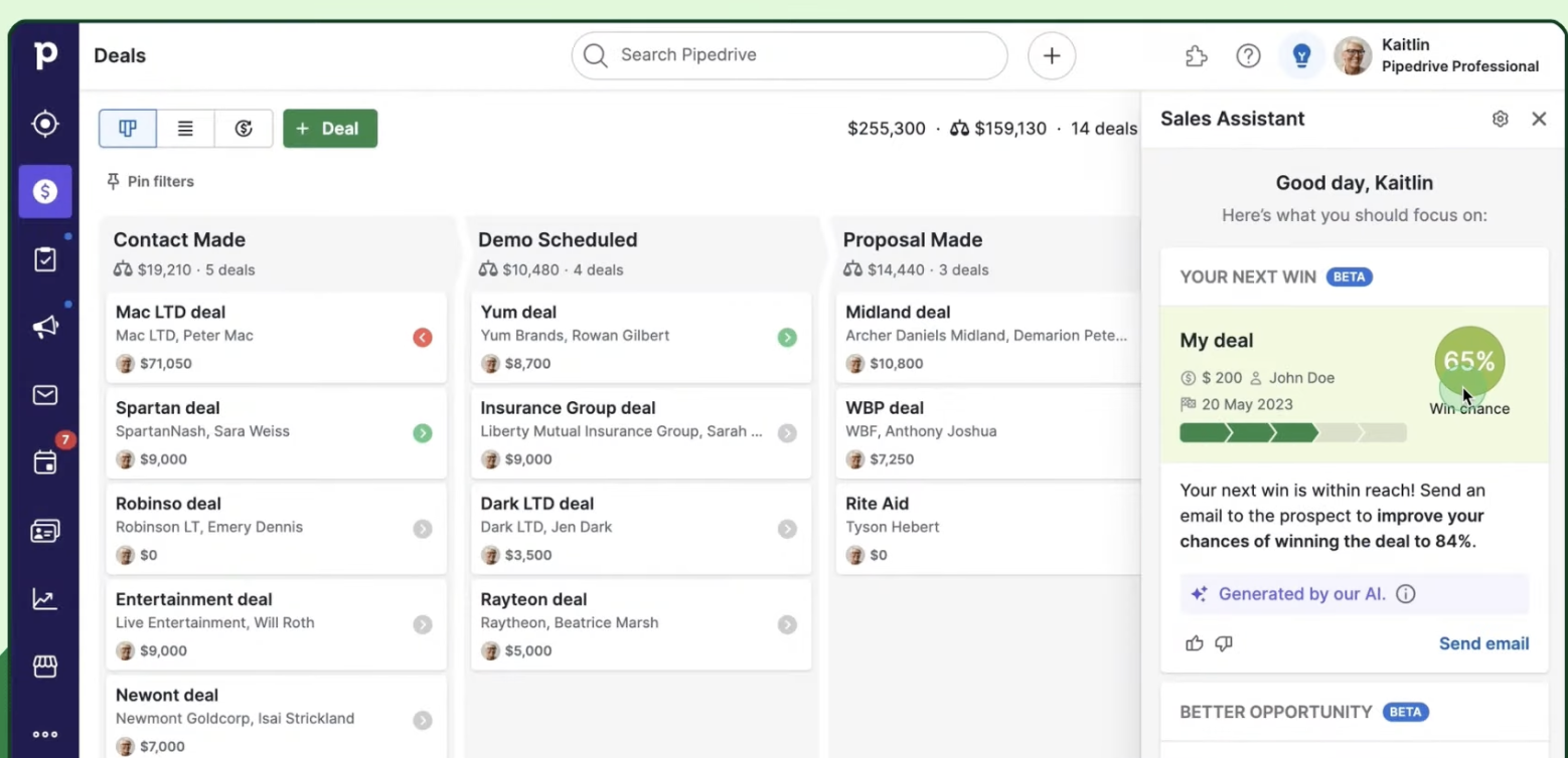 Pipedrive AI Sales Assistant deal scoring