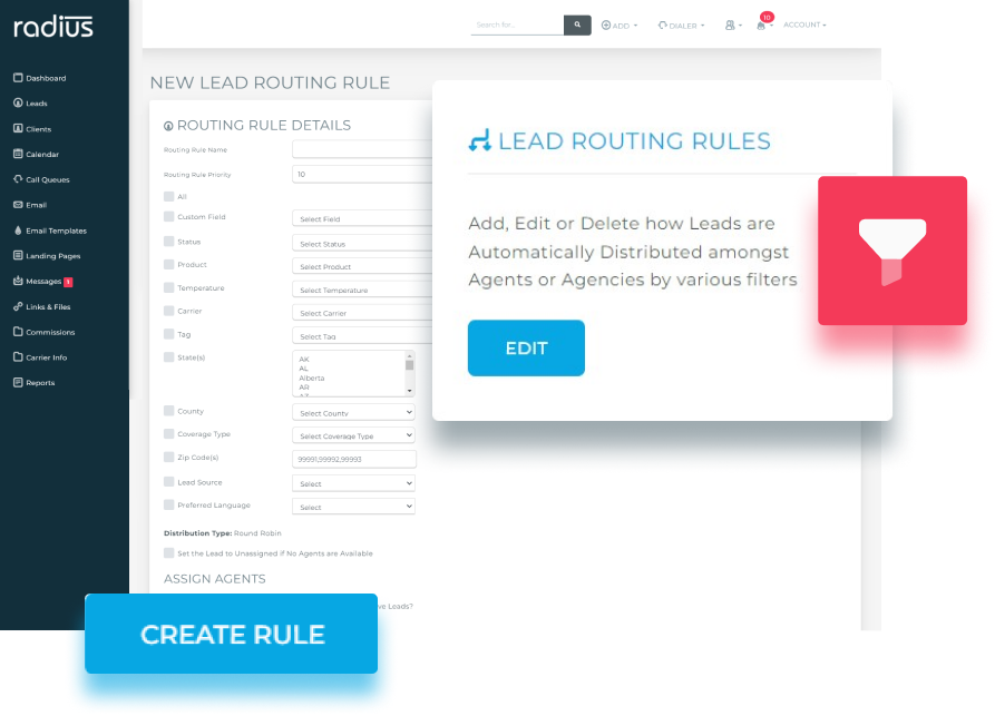 Lead Management feature for Radius Insurance CRM