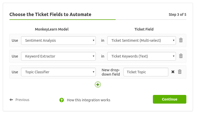 Choosing which ticket fields user wants to automate